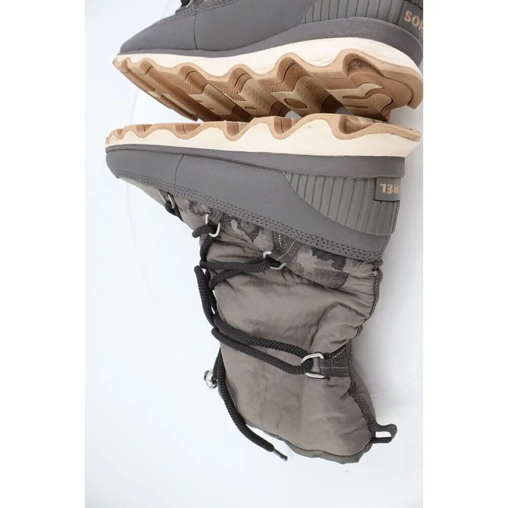 Sorel Kinetic Waterpoof Faux Fur Lined Boots Size 12 Gray Camo Lace Up